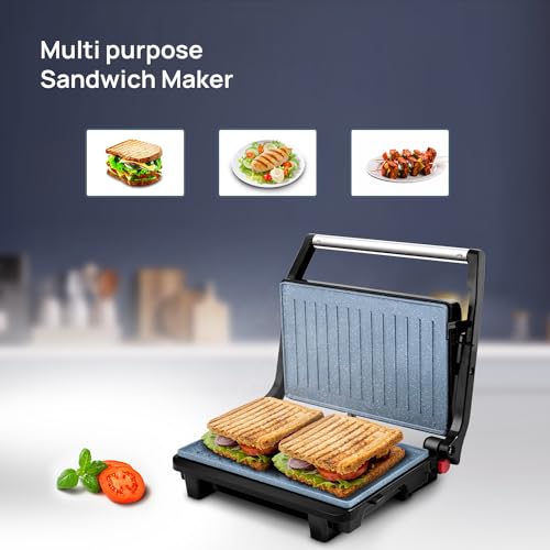 Wipro Elato BS202 1000 Watt Ceramic Grill Sandwich Maker, Scratch Resistant, 180° Open Sandwich Griller, Auto Cutoff, Non Toxic BPA, PTFE & PFOA Free, 2 Year Warranty, Regular Bread Size for 2 Slices