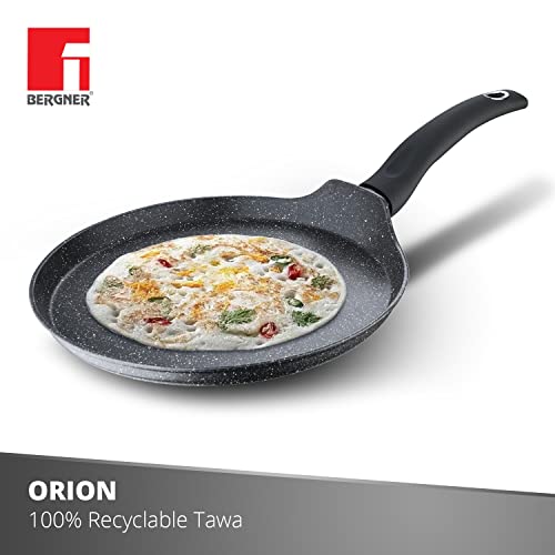 BERGNER Aluminium Orion Marble Non-Stick Tawa/Dosa Tawa 28 Cm, Induction Base, Minimum Oil Cooking, Food Safe, Grey