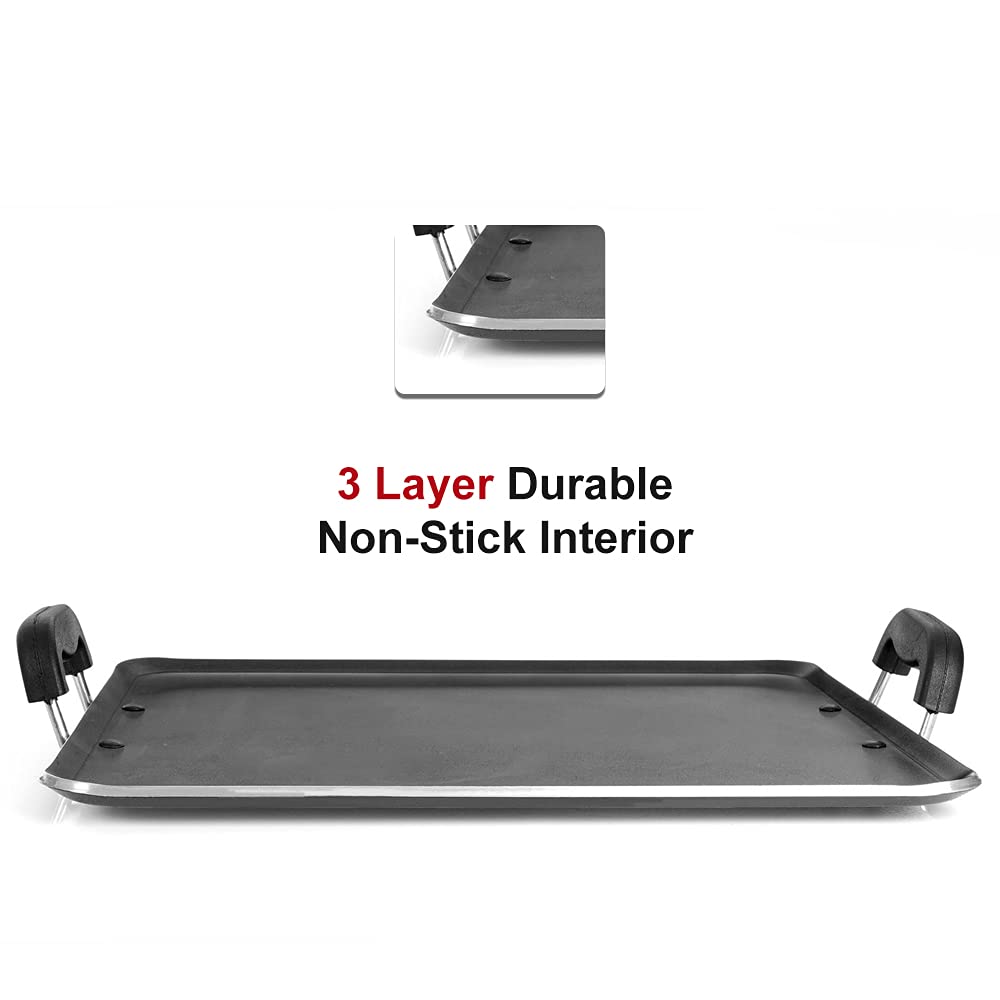 Blueberry's Nonstick Tawa, Dosa Roti Chapati Pathiri Tawa, Large Rectangular Aluminium Body, 38cm x 33cm with 4mm Thickness -Black (Pathiri Tawa)