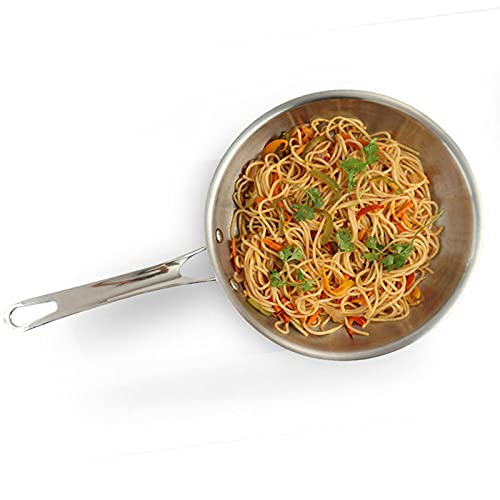 Allo Stainless Steel Triply Fry Pan/Skillet for Curry/Stir-Fry/Deep-Fry/DryVeg/Sauté/Cooking Induction Friendly, Naturally Non-Stick with Handle Steel Pan | 10 Years Warranty, 24cm, 2 litres