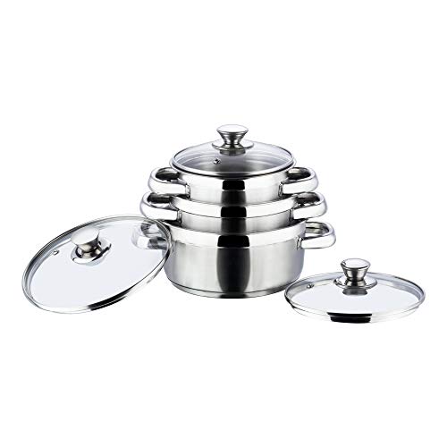 Vinod Stainless Steel Bremen Saucepot with Glass Lid - 2 Pieces, Capacity 1,1.5 and 2 Litre, Induction and Gas Stove Friendly, 2 Year Warranty, Silver