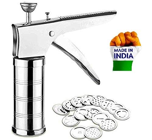 TEKCOOL Stainless Steel Kitchen Press with 15 Different Types of Jalies, Murukku Maker/Bhujiya Maker/Noodles/Cookies/Namkeen/Chakali Maker/Sev Maker/Farsan Maker/Gathiya Maker