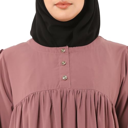 BT - Being Traditional Women’s Pleated Abaya Dress With Cuff Sleeves Made in Premium Nida Fabric (PAB-004) (2XL, Puce Pink)