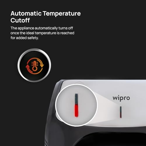 wipro Elato Bs302 800 Watt 3-In-1 Detachable Sandwich Maker, Removables Plates For Toaster, Griller & Waffle Maker, Non-Toxic Ceramic Coating,2 Year Warranty, Regular Bread Size For 2 Slices, Black