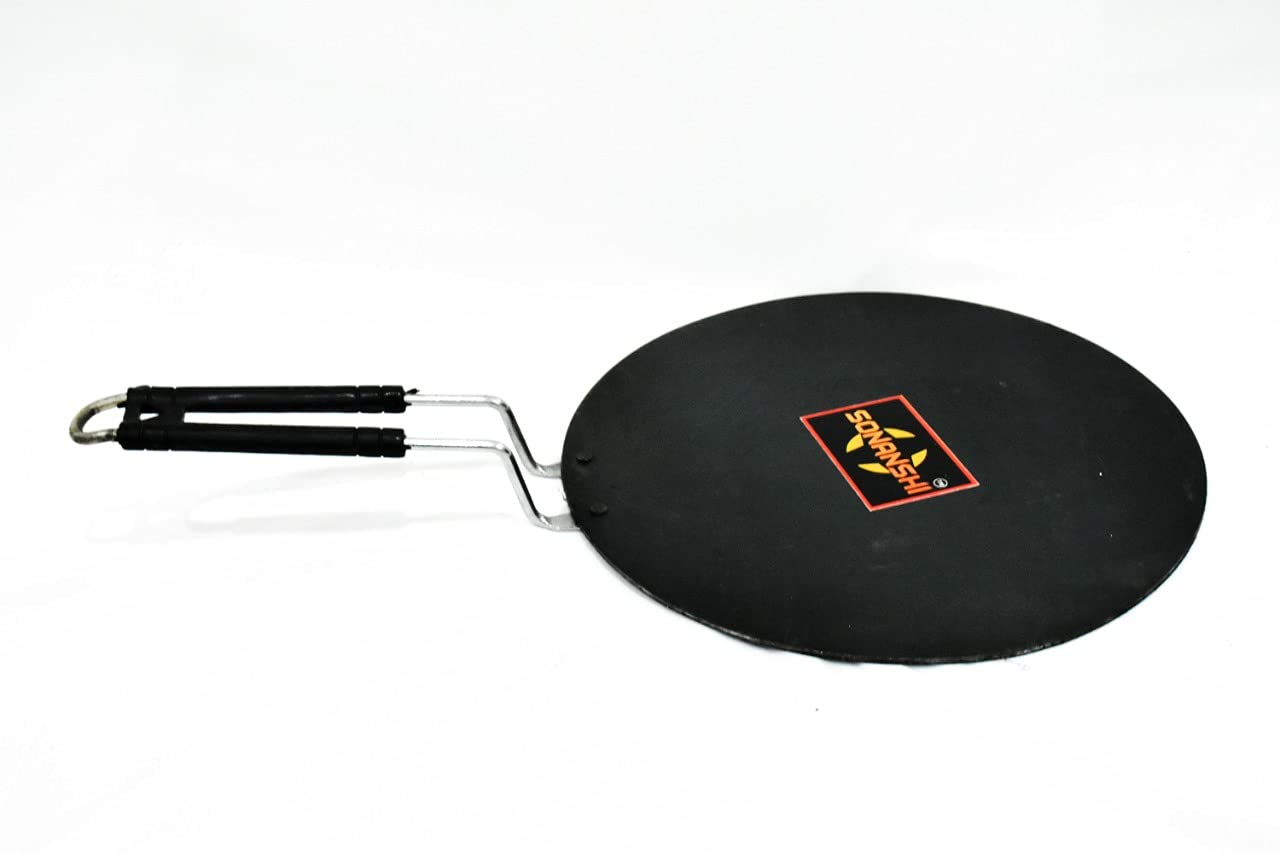 Sonanshi Black Dosa Tawa Pure Iron with Handle Especially Designed for Dosa/Uttpam/South Indian Dishes 12 Inches Diameter(Flat)