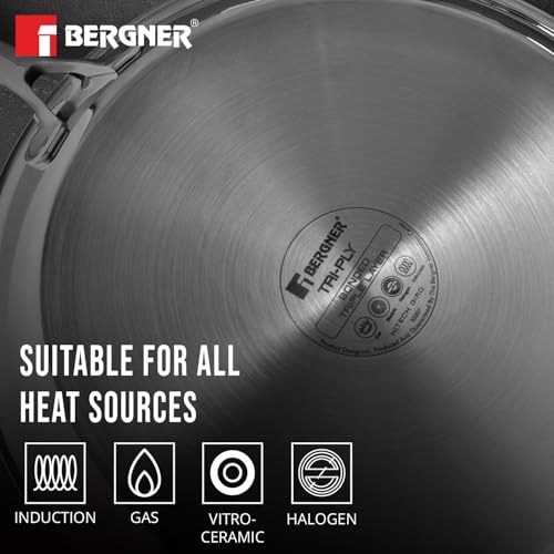 Bergner Hitech Triply Non-Stick 32 cm Dosa Tawa, Tawa for Dosas with Non-Stick Mesh Pattern, Rivetless Handle, Metal Spatula Friendly, Even Heat Distribution, Induction Bottom and Gas Stove Ready