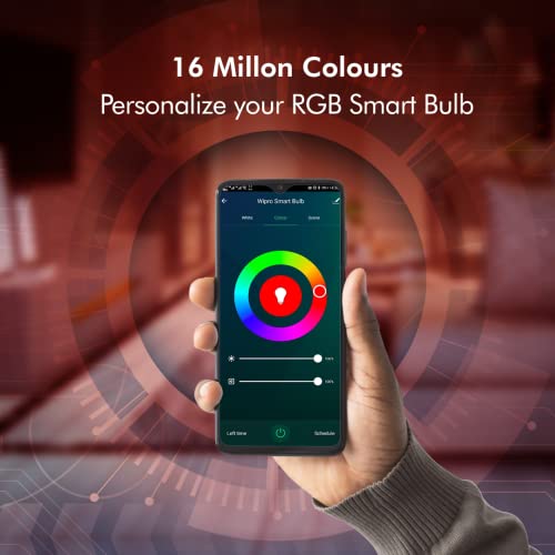 Wipro 9W B22D WiFi LED Smart Bulb with Music Sync Function, Compatible with Amazon Alexa and Google Assistant (16M Colours, Warm White/Neutral White/White + Dimmable) Pack of 1