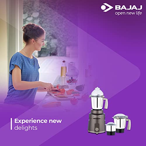 Bajaj Herculo Mixer Grinder 1000W| 100% Copper Motor Mixie For Kitchen|3 Stainless Steel Jars|Portable & Lightweight Mixer|Hands-Free Operation| Multifunctional Blades|2-Yr Warranty By Bajaj|Brown