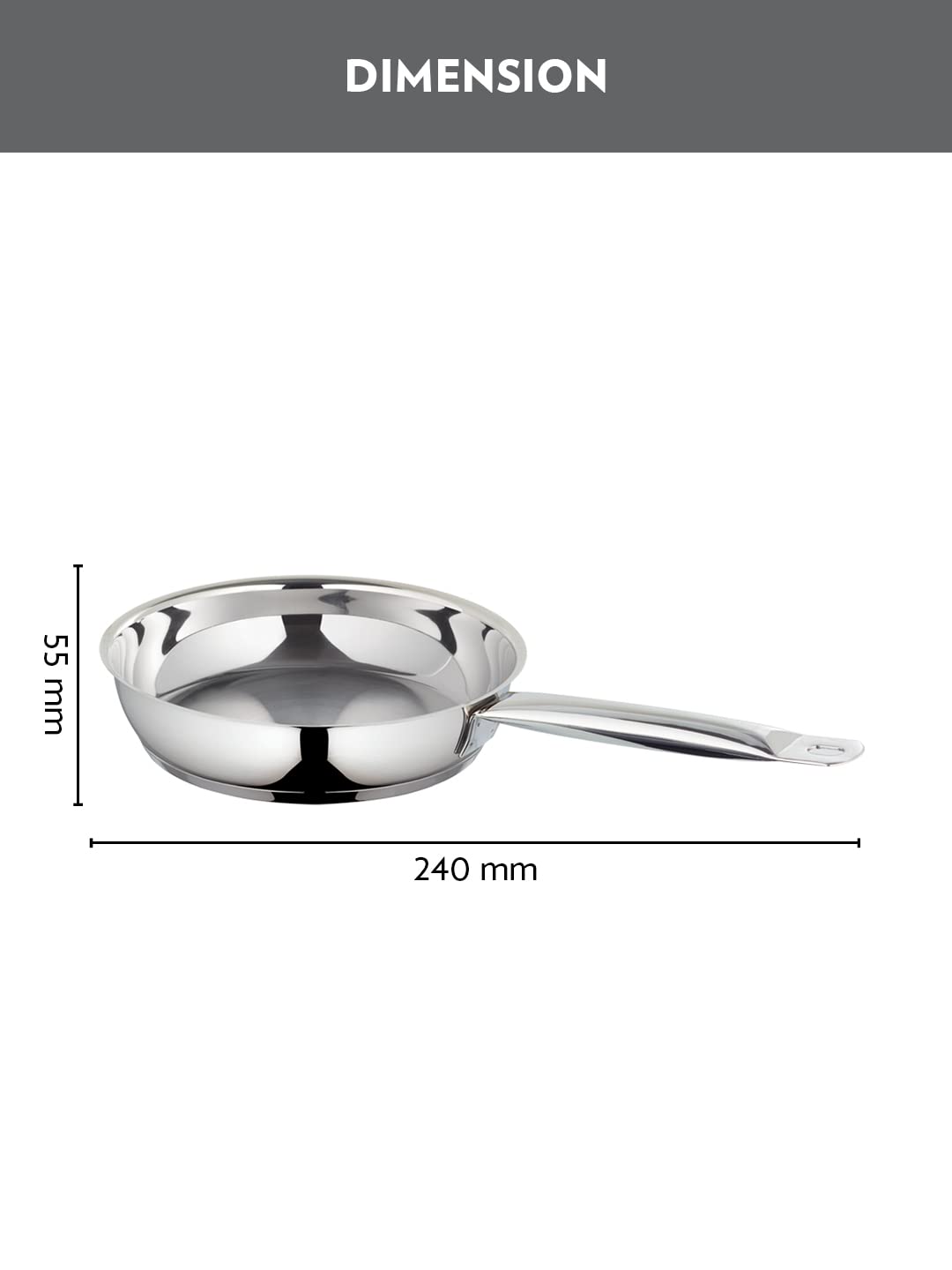 Borosil Cookfresh Stainless Steel Frying Pan 2.2 L (24 cm) | Impact Bonded Tri-ply Bottom | Gas Stove, Induction, Hot Plate Friendly | Uniform Heating, Cooltouch Handle | Skillet Fry Pan