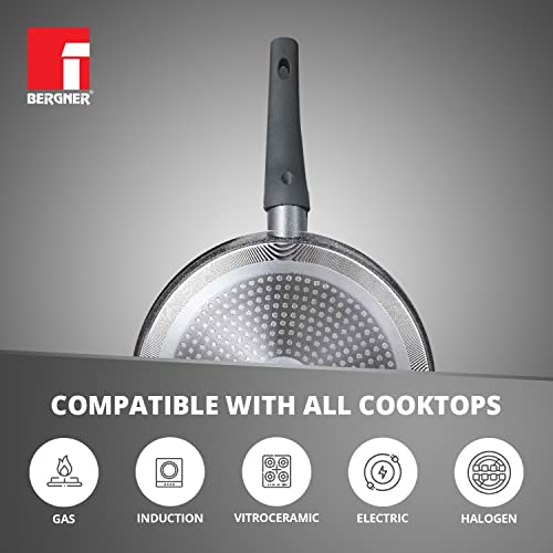 BERGNER Aluminium Orion Marble Non-Stick Tawa/Dosa Tawa 28 Cm, Induction Base, Minimum Oil Cooking, Food Safe, Grey