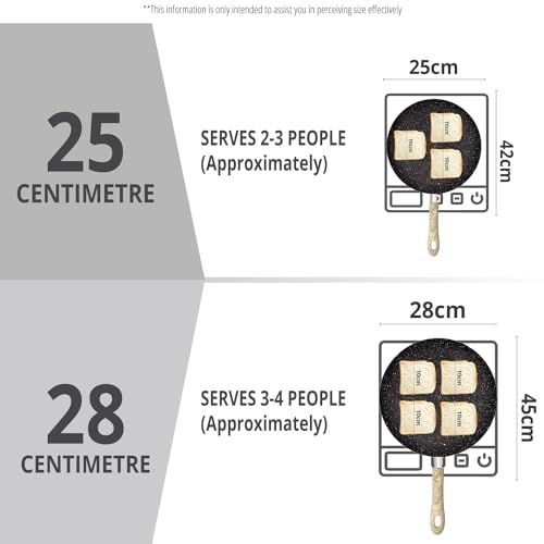 BERGNER Earth Black Non-Stick 26 cm Concave Tawa, Wooden Finish Soft Touch Handle, 3mm Thickness, Consumes Less Oil, Even Heat Distribution, White Marble Splatter, Induction Bottom and Gas Ready