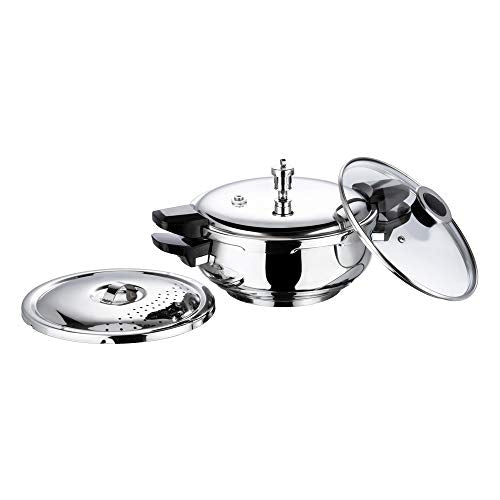 Vinod Stainless Steel Sandwich Bottom Magic Outer Lid Pressure Cooker, 3.5 Liter, Silver