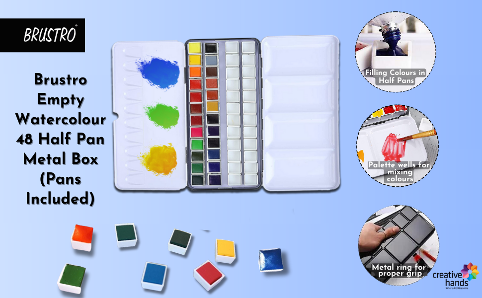 Brustro Empty Watercolour 48 Half Pan Metal Box (Pans Included)