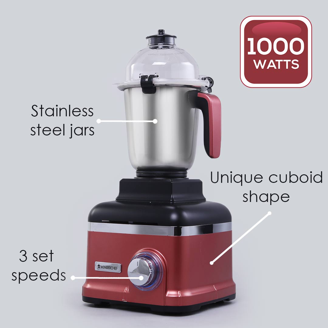Wonderchef Renewed Sumo Mixer Grinder | 1000W | 3 Stainless Steel & 1 Fruit Filter Jar | Long Motor Life