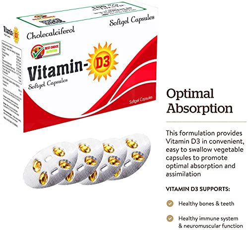 Best Choice Nutrition vitamin D3 (Vitamin D3-Cholecalciferol) One-A-Week For Strong Bones, Muscles, Immune System (Pack of 20 No softgel)