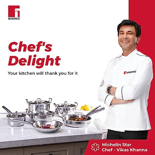 BERGNER Tripro Triply Stainless Steel Tope/Patila with Stainless Steel Lid, 16 cm, 2.1 Litre, Induction Base, Silver