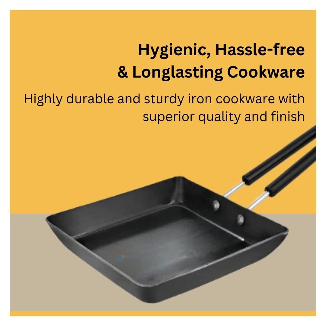 Being One Japanese Omelette Pan| Small Pan For Omelette| Square Frying Pan Mini Frying Pan Iron Omelette Pan With Steel Handle | Egg Pan| Coating Free Cookware | - 1 Count, Black
