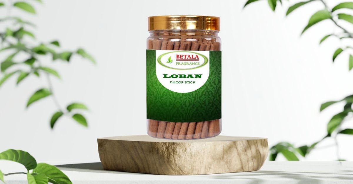 Betala Fragrance Loban Flavour Dhoop Sticks for Pooja, Pack of 200 Gm Dhup Batti with Holder, Agarbatti, Incense Stick, Sandal, Cones, Cup, Sambrani (200 Gm, LOBAN)