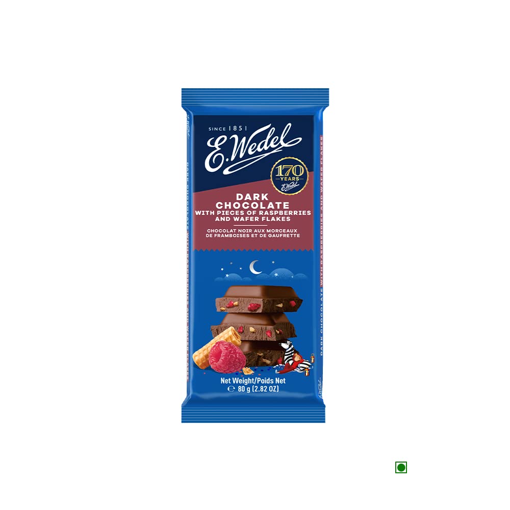 5x Wedel Dark Choc With Raspberry & Wafers Bar 80G  each - Pack of 5