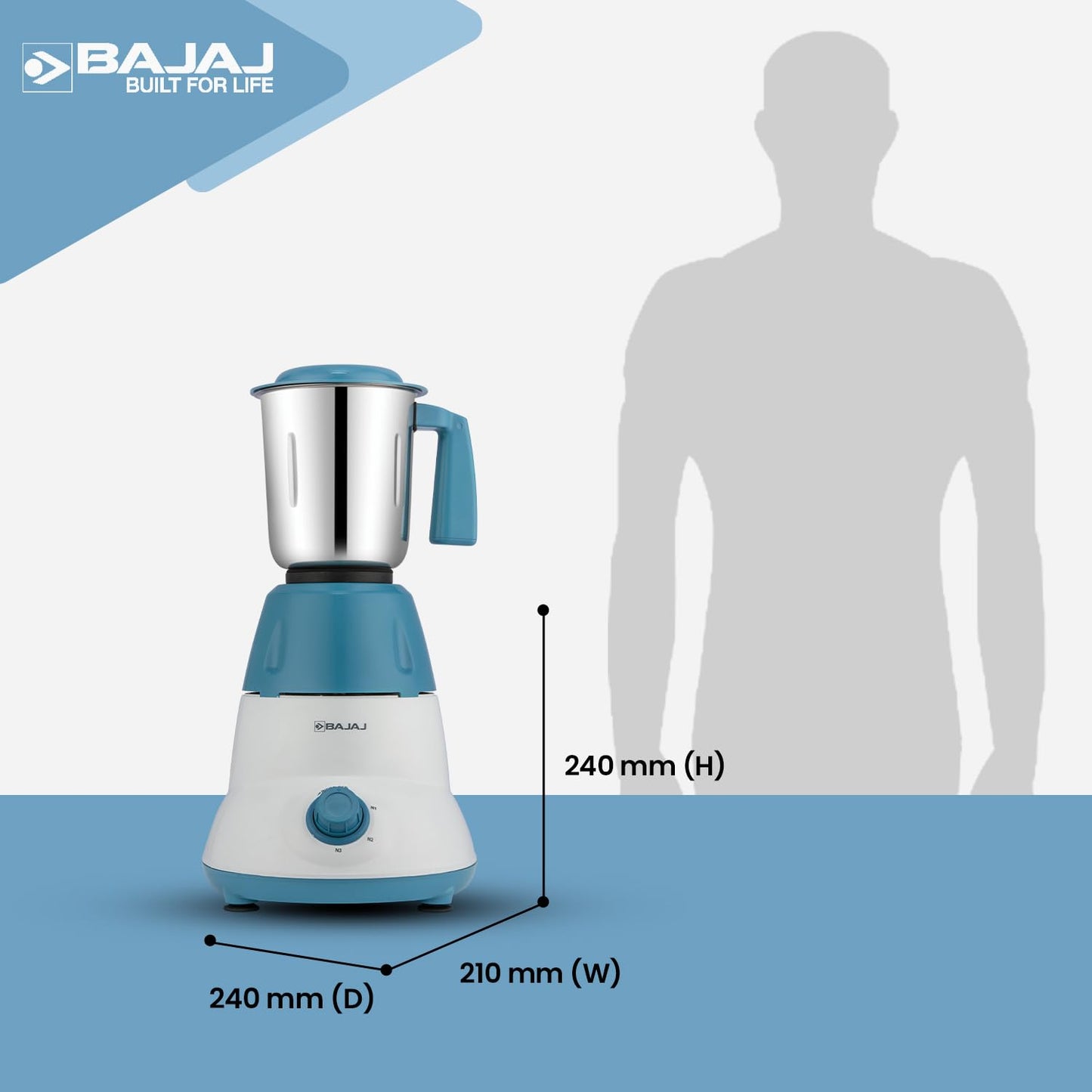 Bajaj Rex Dlx Mixer Grinder 750 Watts Mixie For Kitchen With Nutri-Pro Feature|4 Stainless Steel Mixer Jars|Multifunctional Blade Dry & Wet Grinding Overload Protector|1-Yr Warranty|White/Blue