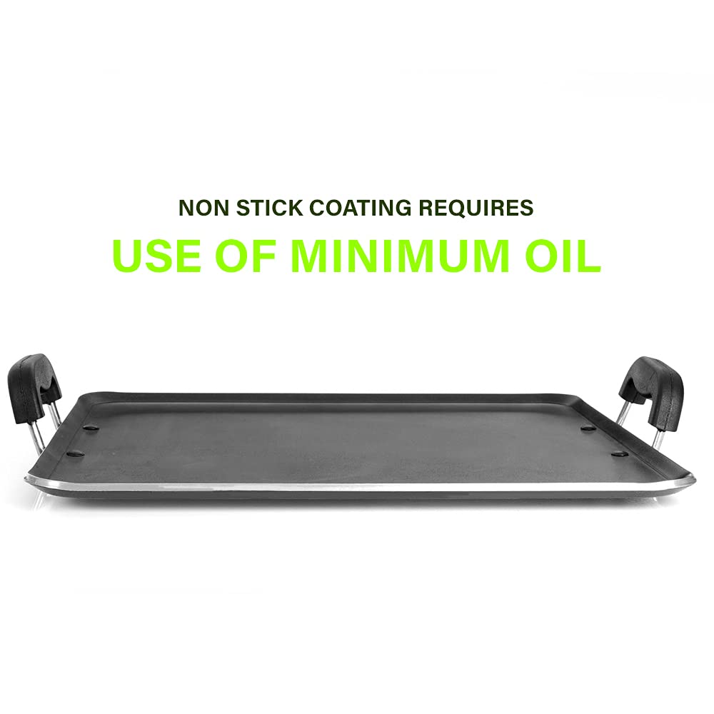 Blueberry's Nonstick Tawa, Dosa Roti Chapati Pathiri Tawa, Large Rectangular Aluminium Body, 38cm x 33cm with 4mm Thickness -Black (Pathiri Tawa)