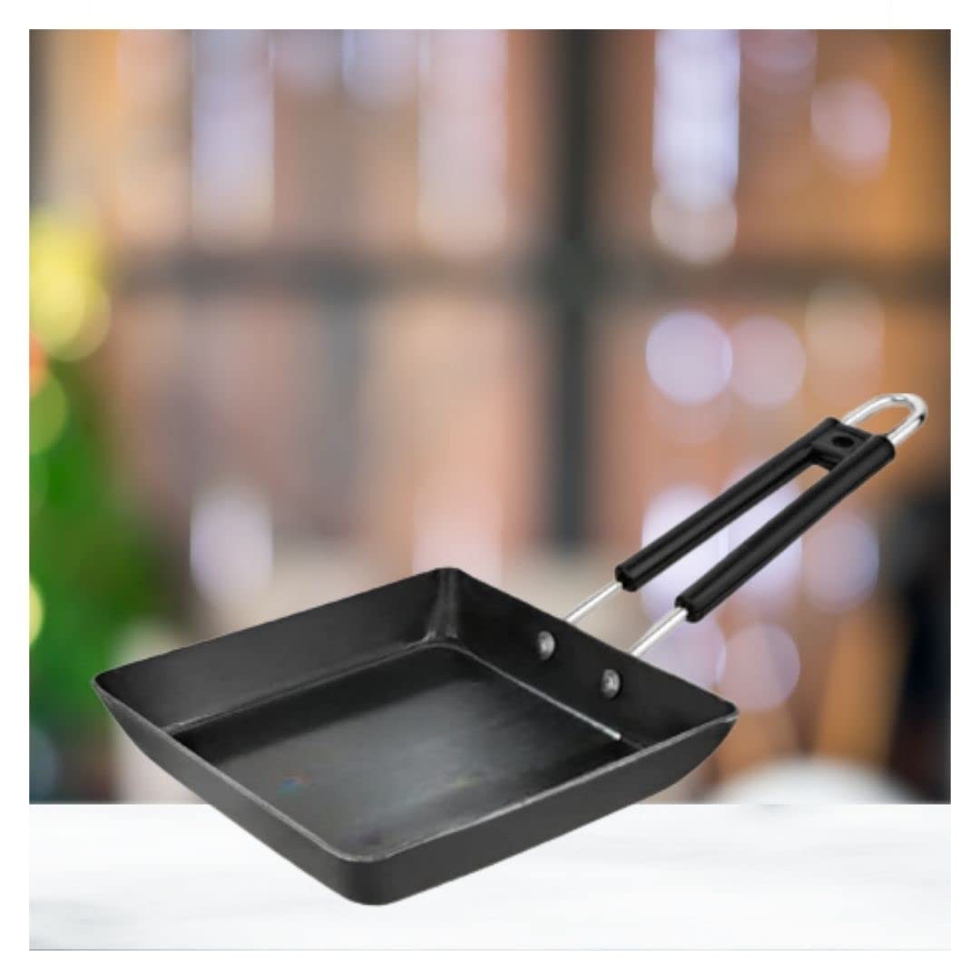 Being One Japanese Omelette Pan| Small Pan For Omelette| Square Frying Pan Mini Frying Pan Iron Omelette Pan With Steel Handle | Egg Pan| Coating Free Cookware | - 1 Count, Black