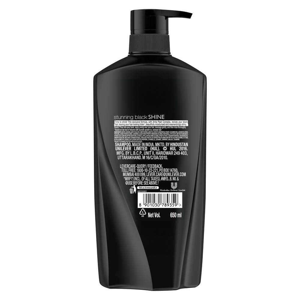 Sunsilk Stunning Black Shine Shampoo, With Amla Pearl Extract, 650 ml