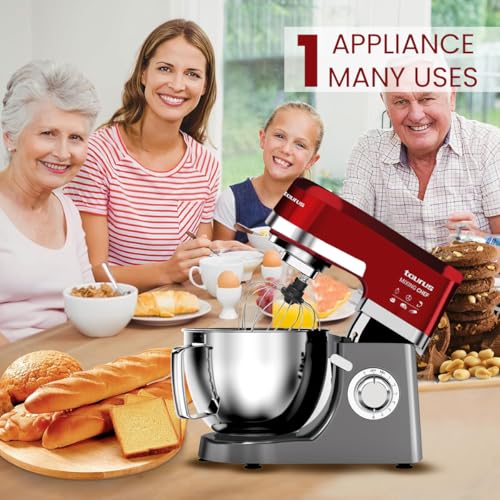 Taurus Stand Mixer 1200W with Copper Motor|5.3L SS Bowl |Metal Gear for Stability|8 Speed Setting Includes Whisking Cone, Mixing Beater,Dough Hook & Splash Guard|Dough Atta Maker Machine (Mixing Chef)