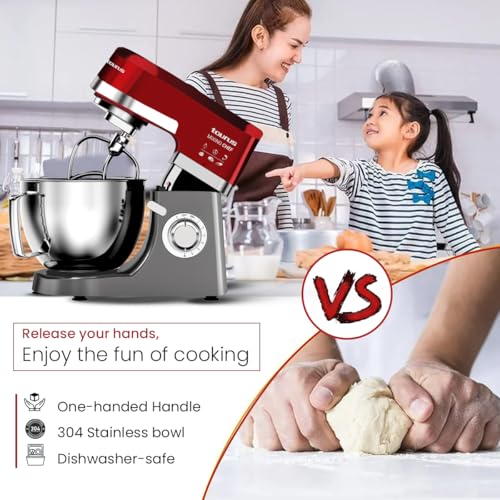 Taurus Stand Mixer 1200W with Copper Motor|5.3L SS Bowl |Metal Gear for Stability|8 Speed Setting Includes Whisking Cone, Mixing Beater,Dough Hook & Splash Guard|Dough Atta Maker Machine (Mixing Chef)