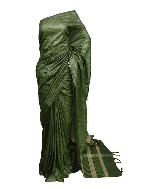 SheenKraft | Women's Checked Saree Indian Bhagalpuri Silk Traditional Sari with Blouse Piece-Free Size (11902 Fern Green)