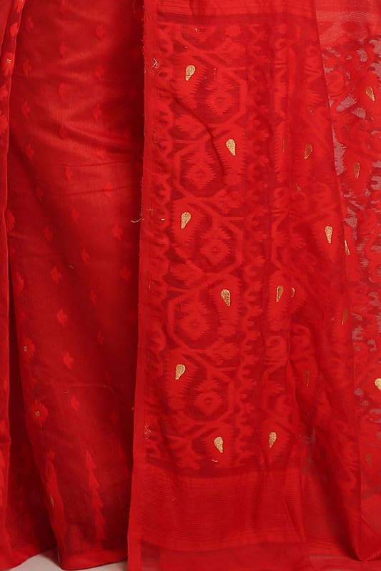 BENGAL HANDLOOM Women's Cotton Silk Dhakai Bbd2 Soft Jamdani Sarees - Green