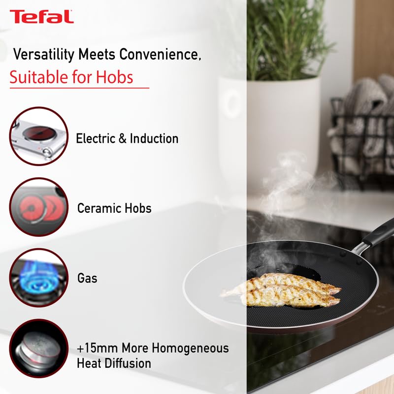 Tefal Day by Day Non-Stick Tawa/Thermo-Spot Technology/PFOA Free, Titanium Non-Stick Coating / 28 cm/Superior Induction Base/Suitable for All Hob Type/Black / 2 Years of Warranty