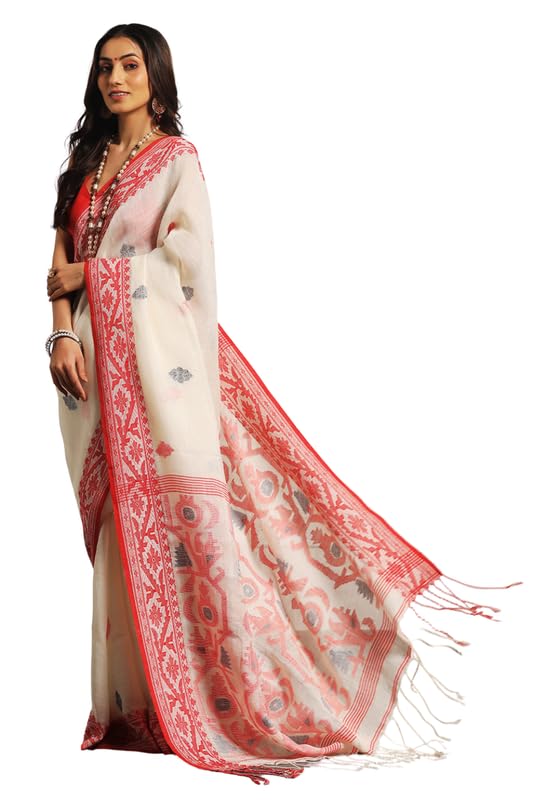 Aditri Jamdani Handloom Jamdani On Linen Women's Saree: Elevate Your Style With Timeless Elegance And Grace, Perfect For Every Occasion And Celebration! (Ethnic Motifs)