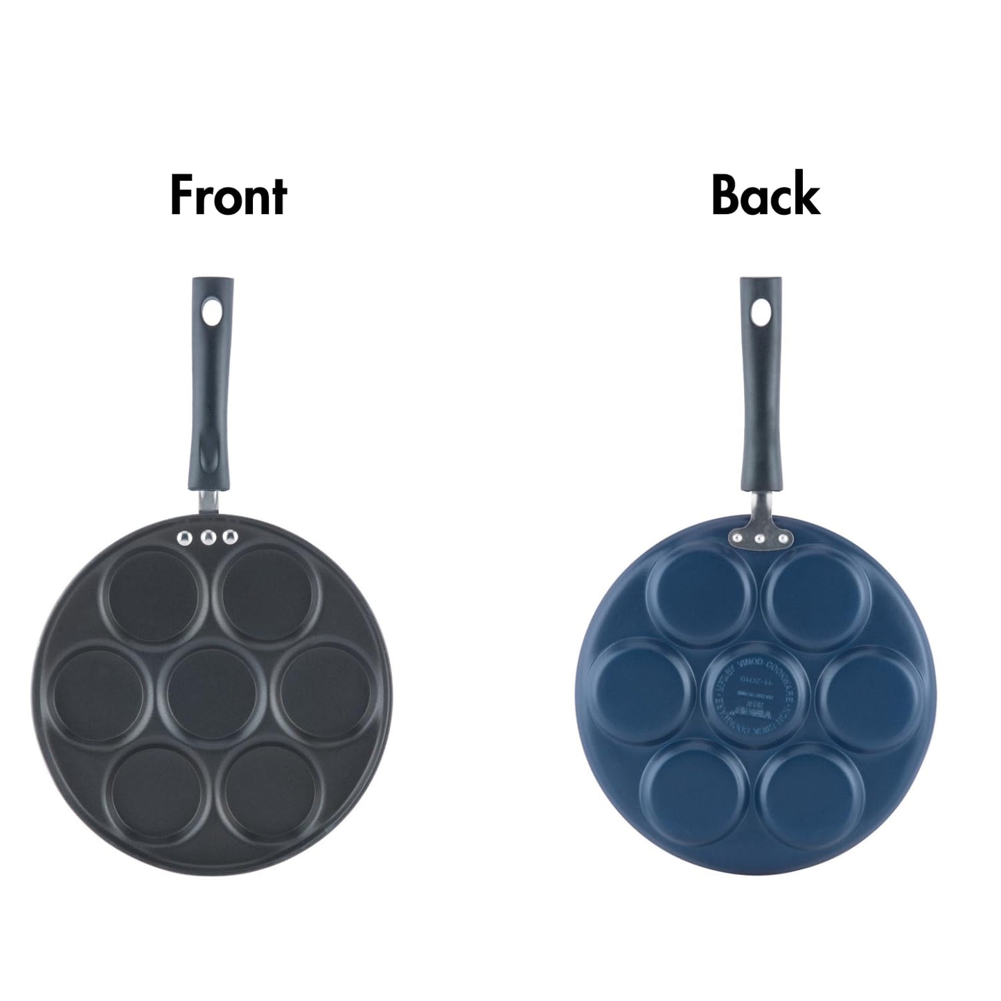 Vinod Zest Aluminium Non Stick Mini Uttapam Pan - 7 Cavaties, 26 cm | 3mm Thick | 3 Layer Coating | Bakelite Handle | Metal Spoon Friendly| Gas Base | 1 Year Warranty - Blue