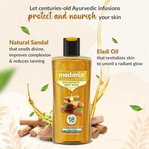 3x Medimix Ayurvedic Body wash, Sandal With Eladi Oil For Clear, Glowing And Tan-Free Skin , 300ml each - Pack of 3