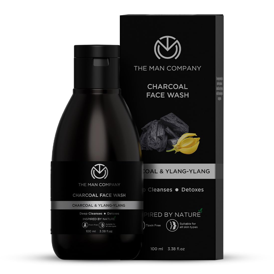 The Man Company Activated Charcoal Face Wash for Men - 100ml | Exfoliating & Brightening Cleanser | Enriched with Ylang Ylang & Argan Essential Oils | Anti Pollution Acne Oil Control | Deep Cleansing | Blackheads Removal