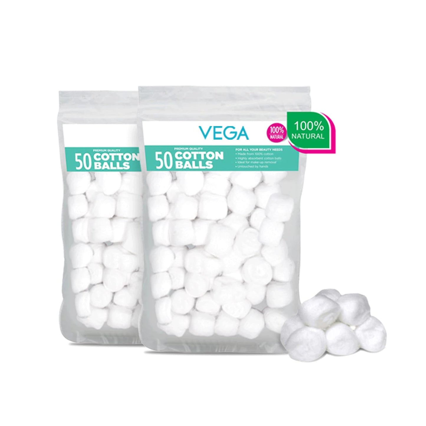 VEGA Cotton Ball for Eye, Face Makeup and Nail Paint Remover (Pack Of 50)