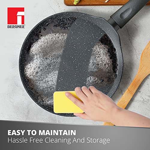 BERGNER Aluminium Orion Marble Non-Stick Tawa/Dosa Tawa 28 Cm, Induction Base, Minimum Oil Cooking, Food Safe, Grey