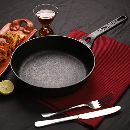 Vinod Legacy Pre-Seasoned Cast Iron Frypan of 24 cm Diameter with Tough Handle, Loha Frypan, Non Toxic, Enamel Free and Coating Free - Black, 1 Pc (Safety Sleeve Free)
