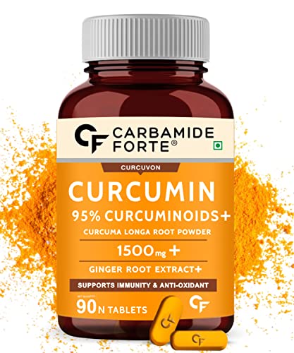 Carbamide Forte Curcumin with Piperine Tablets with 95% Curcuminoids | Immunity Boosters Tablet for Adults with Curcuma Longa, Turmeric Powder & Ginger – 90 Veg Tablets