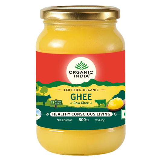 A TATA Product - Organic India Pure Cow Ghee, 500ml, Lab Tested on 600+ Parameters, Certified Organic, Glass Bottle, Sourced from Organically Fed Cows, Authentic Taste, Rich in Healthy Fat