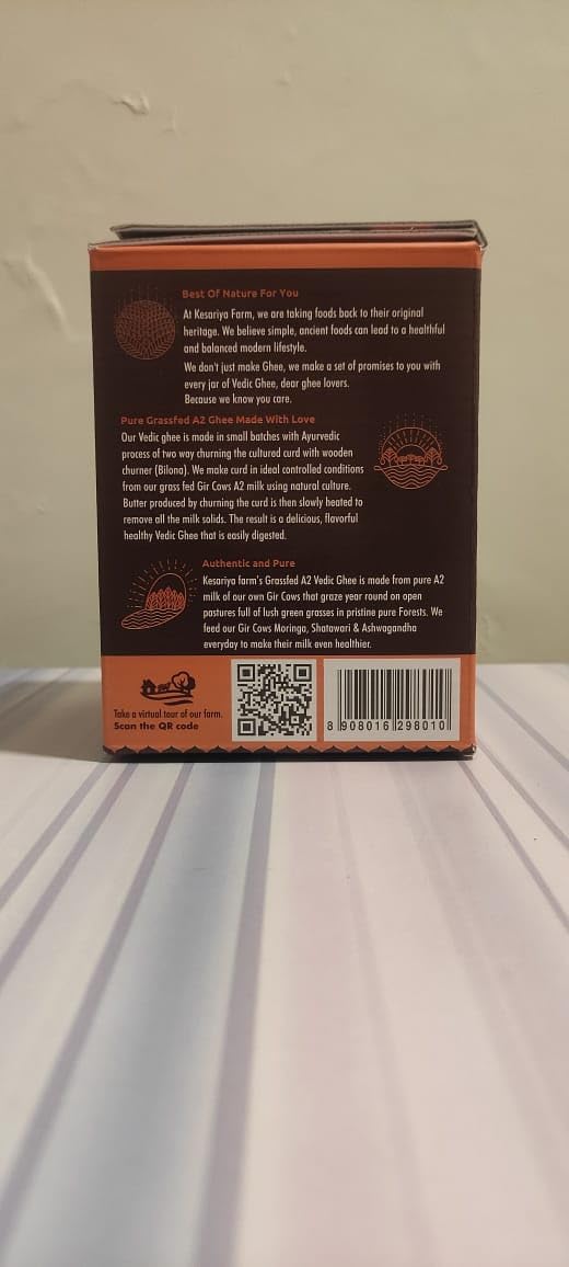 Vedic Ghee Premium A2 Gir Cow Cultured Desi Ghee from Kesariya Farm | Vedic Bilona Two Way Churned | Indian Gir Cow Ghee, Pure A2 Ghee, Natural & Healthy, Non-GMO | Lab Certified (1L)