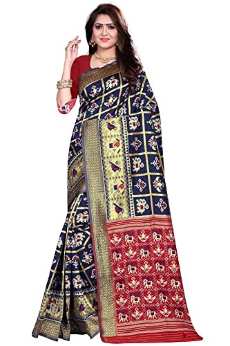 SATIKA RITI Woman's Solid Patola Beautiful Ethinic Wear Saree With Unstiched Blouse Piece (G-K-1112-NavyBlue-Free Size)