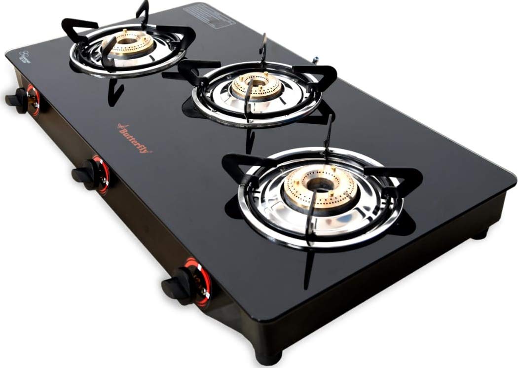 Butterfly Smart Glass 3 Burner Gas Stove & Butterfly Rhino Plus Wet Grinder, 2L (Grey), 150W