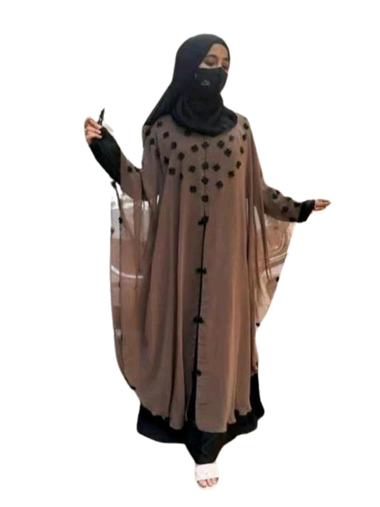 BURAQUE DESIGNER Nida fabric Free Size Muslim Burqa/Abaya & Burkha Dress for Muslim women and Girl's (F06-Brown-Burkha)