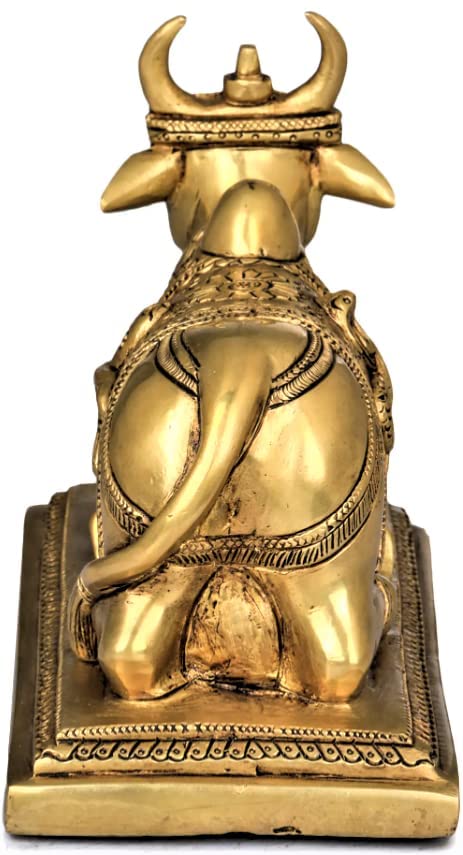 Brass Mart Astadhatu Brass Nandi Bull Idol for Home Temple/Decorative Brisabh Nandi Idol for Puja/Shiv Nandi Puja Idol (4 Cm, Gold), Idol