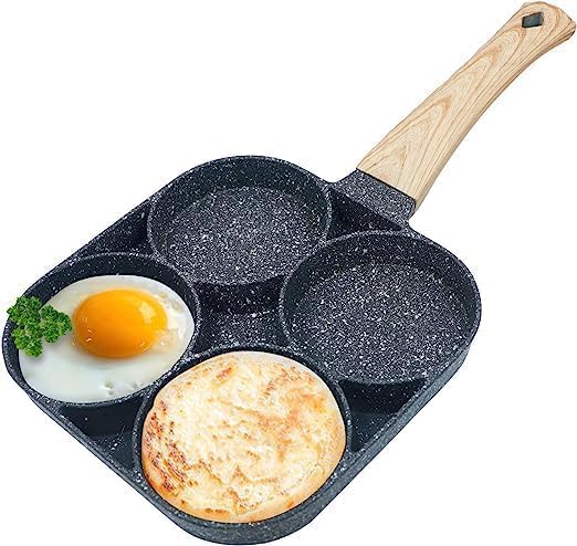 ZEVON Non Stick Egg Frying pan 4 Hole, Multi-Purpose Frying pan for Omelet uttapam,idli Burger Poached Egg Kitchen Breakfast(1pcs) (Black)