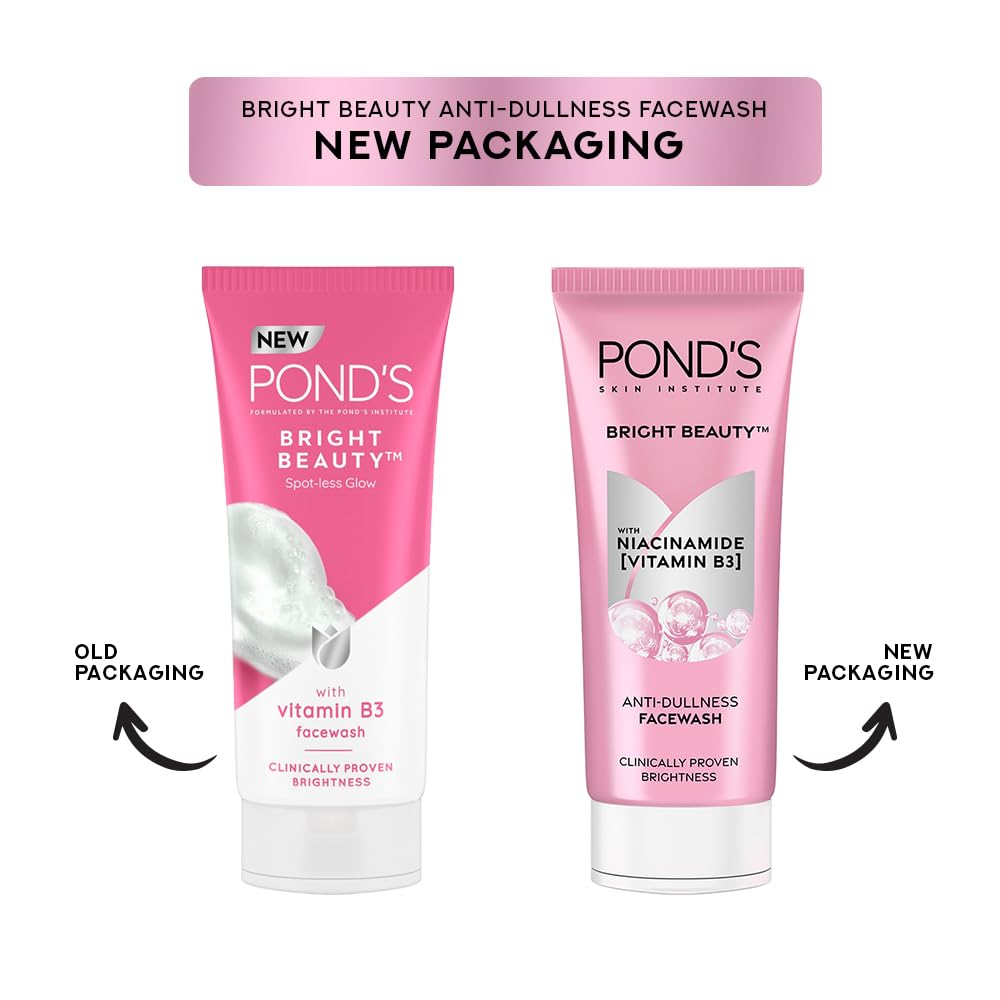 4x POND's Bright Beauty Anti-Dullness & Brightening Facewash With Niacinamide | For Glass-Skin Like Shine And With 4X Visibly Brighter Skin, 100Gm each - Pack of 4