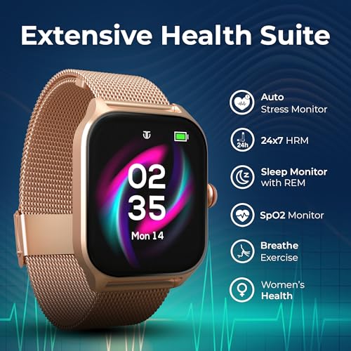 Titan Zeal Premium Fashion Smartwatch|1.85" AMOLED Display with AOD|390 * 450 Pixel Resolution|Functional Crown|SingleSync BT Calling|Advanced Chipset|100+ Sports Modes & Watchfaces IP68 (Mesh Strap)