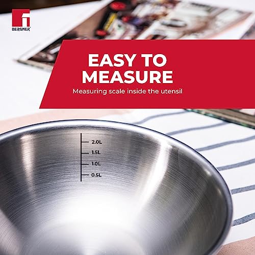 Bergner Tripro Triply Stainless Steel Cook and Serve Tasla/ Tasra Kadai / Handleless Wok with Lid, 20 cm, 2.1 Litres, Flared Rim, Heavy Bottom, Induction and Gas Ready, Silver